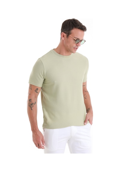 Hatemoğlu Yeşil Regular Fit Düz Bisiklet Yaka Tişört 35103023c004 16-0110tpx Yeşil