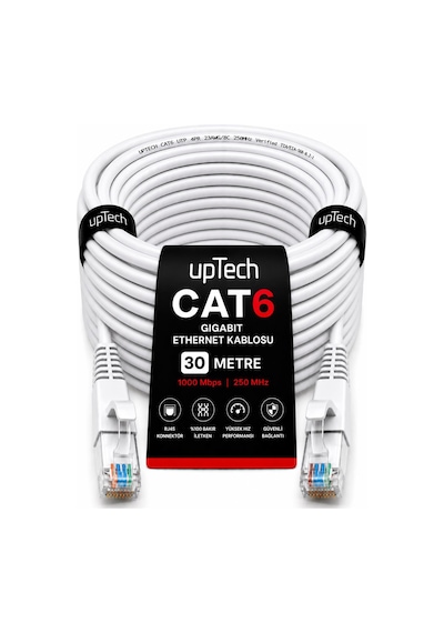 Uptech Cat6 Ethernet Kablosu 30 Metre Rj45 Lan İnternet Modem Router Bilgisayar Kablosu