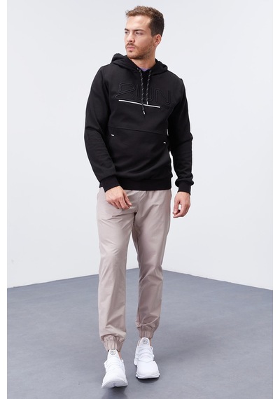 Tommy Life Siyah Yazı Nakışlı Standart Kalıp Kapüşonlu Erkek Sweatshirt - 87887 Siyah