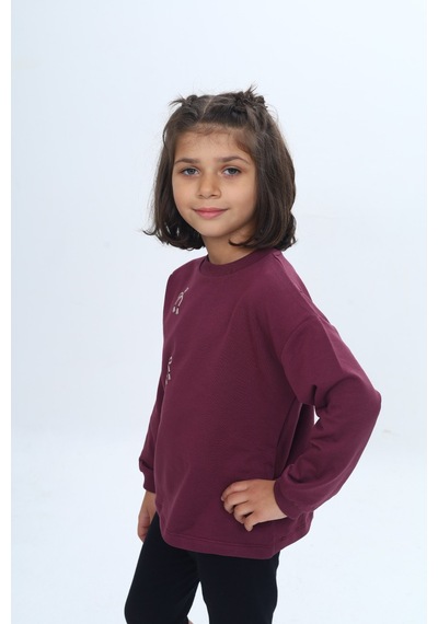 Toontoy Kız Çocuk Fiyonk Kabaran Baskılı Sweatshirt Mor