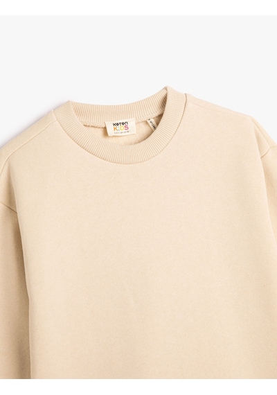Koton Basic Sweatshirt Uzun Kollu Bisiklet Yaka Şardonlu Bej 4wkb10477tk Ekru
