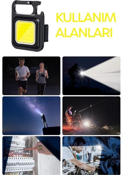 4 Mod Şarjlı Anahtarlık El Feneri Mini Boy Karabina Askılı Cob Led Lamba Acil Durum Işığı 47741