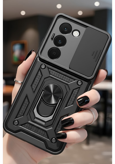 Xiaomi Redmi 15 4g İçin Uyumlu Sürgülü Korumalı Yüzüklü Standlı Magnetic Tpu Tank Kapak
