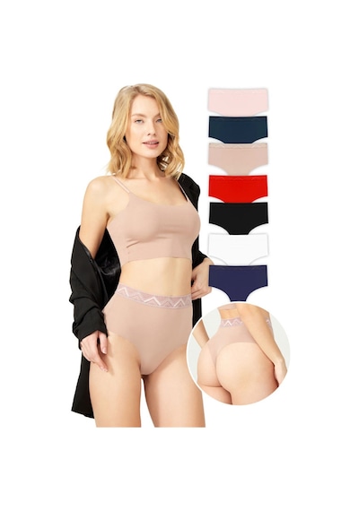 Cottonhill Basic Yüksek Bel Lazer Kesim Tanga Külot 7'li Paket Renkli-6 Çok Renkli