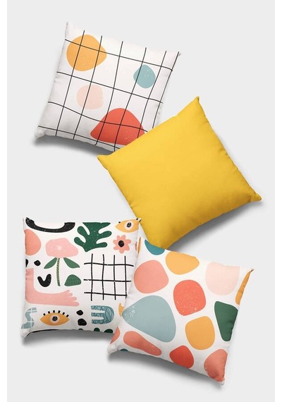 Sarı Modern Çift Taraflı 4'lü Set Kırlent Kılıfı 4kr040n11