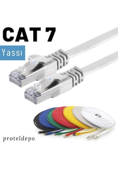 Irenis CAT7 Kablo Yassı FTP Ethernet Network LAN Ağ Kablosu, 15 M-Beyaz