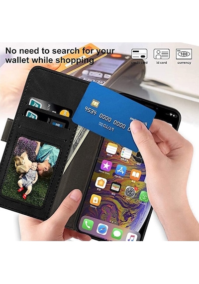 Samsung Galaxy Uyumlu S24 Plus Kılıf Tam Kaplar Deri Dokulu Cüzdan