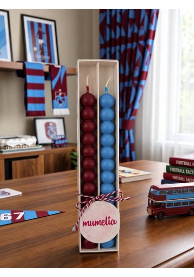 Mumelia Taraftar Bubble Şamdan - Doğal Soya Kutulu Dekoratif Taraftar Mum - 2'li - Bordo-mavi