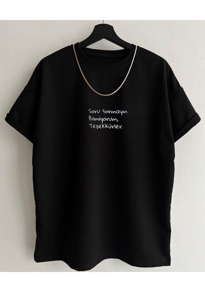 Flood Of Style Unisex Siyah Soru Sormayın Baskılı Bisiklet Yaka Tshirt