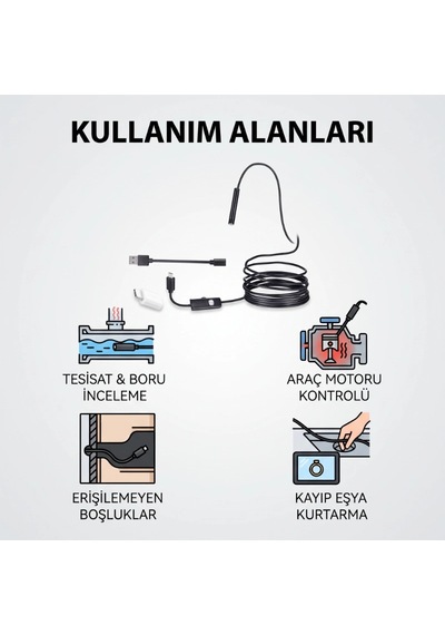 Bay 5 Metre Yılan Kamera - Led Işıklı - Ip67 Su Geçirmez - 3 Farklı Başlıklı Najmaddin