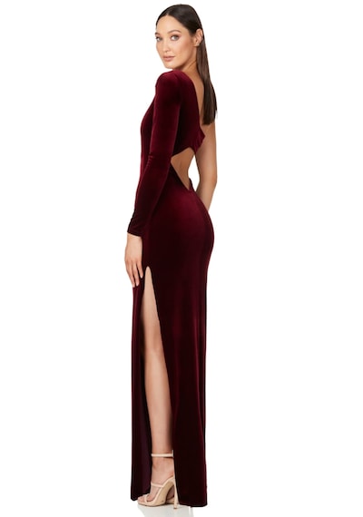 Hanife Glam Couture Hanife Glam Tek Kol Kadife Elbise Bordo