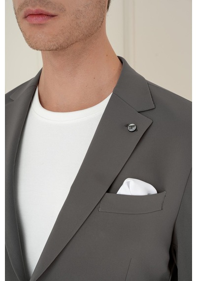Efor Slim Fit Torba Cep Esnek Spandex Karışımlı Düz Koyu Haki Blazer Ceket C 696 Haki