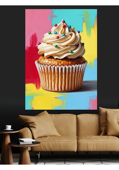 Karizma Tablo Kremalı Cupcake Tatlı Posteri Dekoratif Kanvas - Mdf Ahşap Tablo