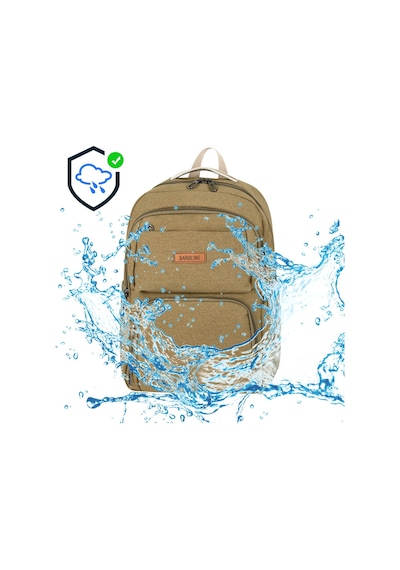 Galb Leather Kanvas Kumas 4 Gozlu Laptop Bolmeli Gunluk Okul Ve Sirt Cantasi Bej