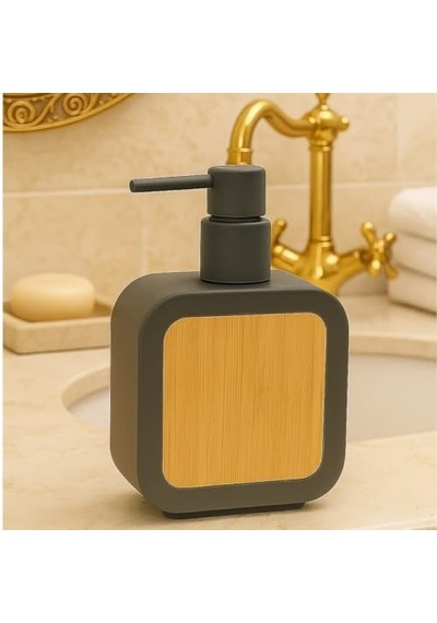 Mat Antrasit Sabunluk Ahşap Desenli Lüks, Ergonomik Tasarım, Ahşap Dispenser 000 Açık Krem