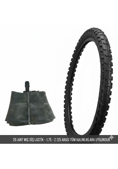 Güçlü Bisikletmotosiklet 20 Jant Bisiklet İç Dış Lastik Seti - 20x1.75/2.125 Uyumlu - Dış Lastik + İç Lastik Oto Kalın Sibop