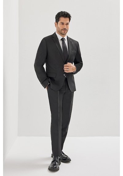AC&Co / Altınyıldız Classics Erkek Siyah Slim Fit Dar Kesim Mono Yaka Takım Elbise 4A3023100061SYH566N Siyah