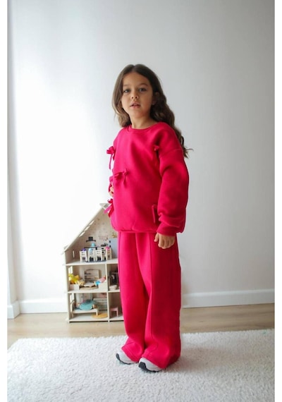 Jeliboomkidswear Kız Çoçuk Kurdele Detaylı 2 Li Takım Fuşya