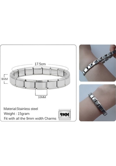 Çelik Kişiselleştirilebilir Italyan Charm Bileklik - Paslanmaz Çelik Silver