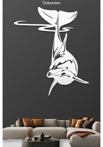 Yunus Balığı Metal Duvar Tablosu - Metal Duvar Sanatı - Beyaz - 65 X 75 Cm