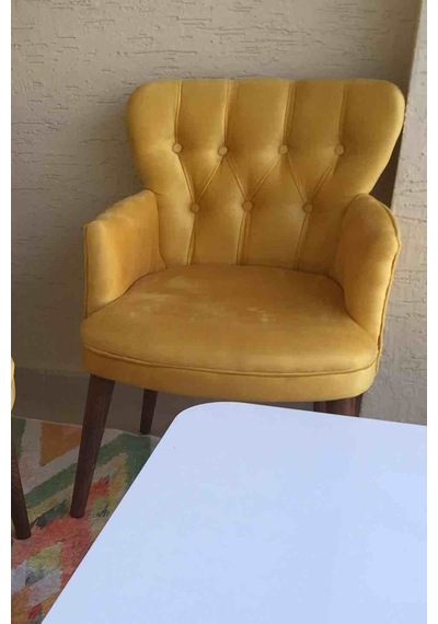 Kayser Home Berjer - Tekli Koltuk - Düz Renk - Ahşap Ayak - Babyface Kumaş - Sarı Sarı