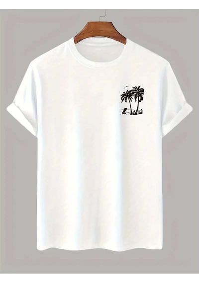 Modi Baskılı Oversize Bisiklet Yaka T-shirt - Beyaz - Mymg158855