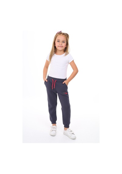 Toontoy Kız Çocuk Nakış Baskılı Beli Paçası Lastikli Cepli Basic Jogger Eşofman Altı 2 İplik Füme