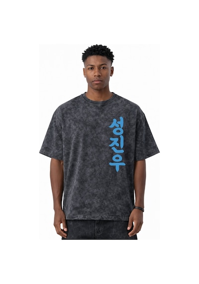 Solo Leveling Arise Anime Baskılı Unisex Oversize Eskitme Yıkamal Siyah