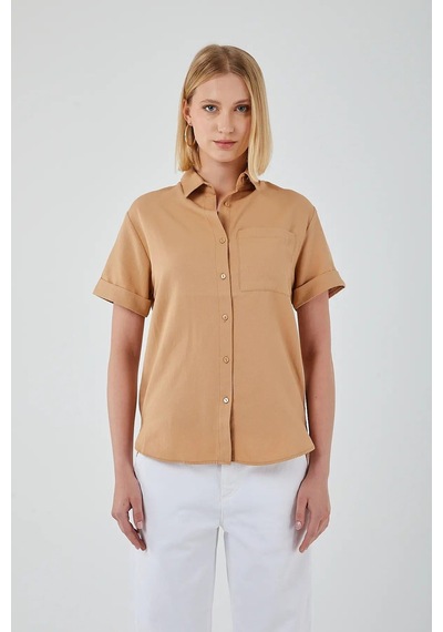 Ribana Classic Oxford Kısa Kollu Gömlek VİZON
