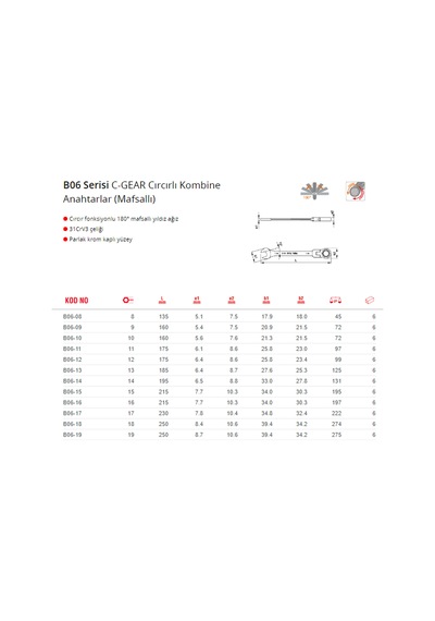 Ceta Form B06 C-Gear Cırcırlı Kombine Anahtar Mafsallı B06 Serisi 15 Mm N11.5146