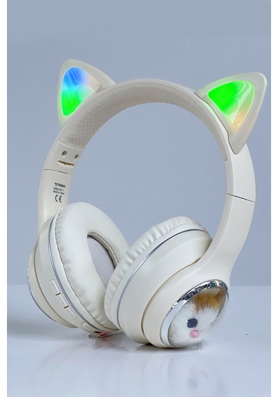 Hd11 Beyaz Sevimli Kedi Karükatür Kulak Led Işıklı 5.3 Bluetooth Kulak Üstü Kulaklık