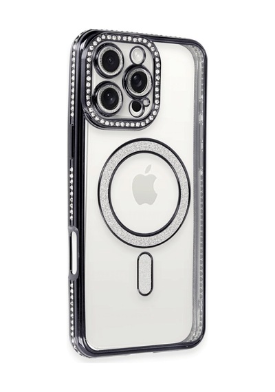 Apple iPhone Uyumlu  16 Pro Max Uyumlu Kılıf Joke Simli Magneticsafe Kılıf - Gri