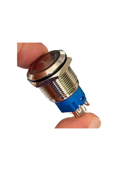 E1 19mm Metal Buton Kalıcılı 12-24v Kırmızı Led Işıklı 1no/1nc
