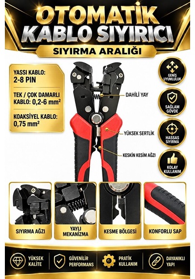 Otomatik Kablo Sıyırma Pensesi 150 Mm Elektrikçi Kablo Soyma Alet