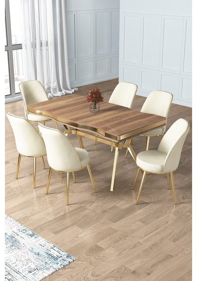 Canisa Prah Serisi 90x160 Lak Panel Hazar Gold Ayak Masa Takımı 6 Krem Sandalye Hazar Masa Krem Sandalye Ayaklar Gold Canisa Prah Serisi 90x160 Lak Panel Hazar Gold Ayak Masa Takımı 6 Krem Sandalye Hazar Masa Krem Sandalye Ayaklar Gold