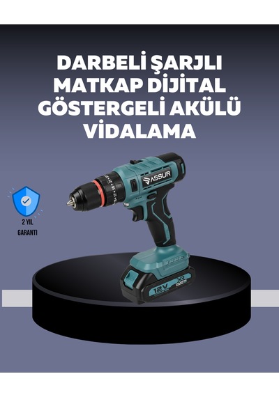 Güçlü Şarjlı Matkap Vidalama Çift Batarya Mavi