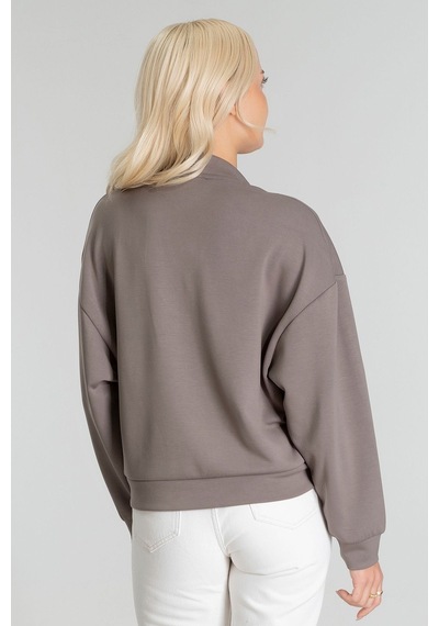 Kadın Modal Cupra Kumaş Kuşgözü Kordonlu Sweatshirt Gri