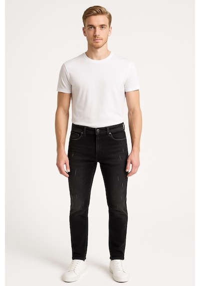 Erkek Slim Fit Dar Paça Esnek Likralı Denim Jeans Kot Pantolon - 7410 Siyah