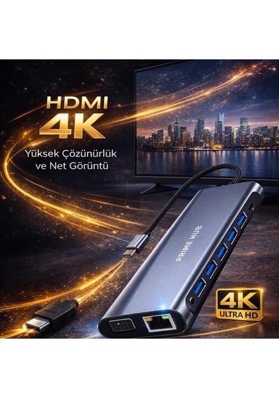 11 İn 1 Usc-c Hub Çoğaltıcı, Hızlı Veri Aktarımı, 4x Usb Girişi, 1x Type-c, 1x Ethernet, 1x 3.5 Mm Jack, 4k Hdm