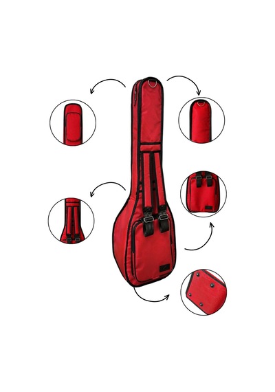 Bağlama Çantası 1900 Denye Kırmızı Su Geçirmez Pedli Soft Case Uzun Sap Saz Kılıfı