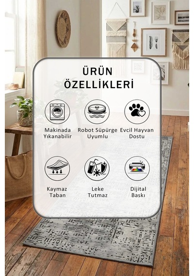 Yıkanabilir Yolluk 118 Gri