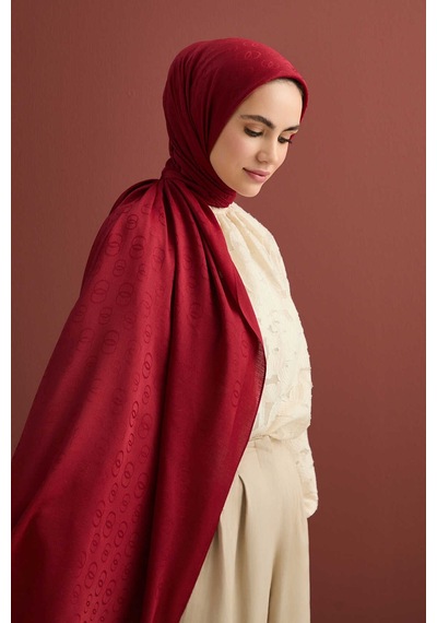 İmannooor Zincir Desen Bordo Pamuk İpek Şal 70x210