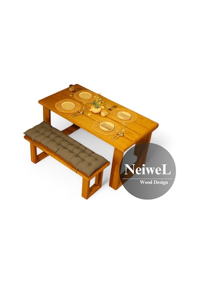 Neiwel Garden Avex Doğal Ahşap Banklı Bahçe Masa Takımı-70-100 Takım Açık Ceviz