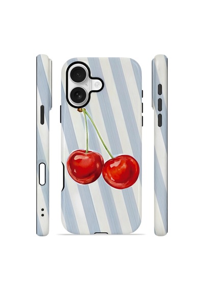 Apple iPhone Uyumlu 17 Vorian Çift Katmanlı Magsafe Kılıf Cherry Blue Stripe