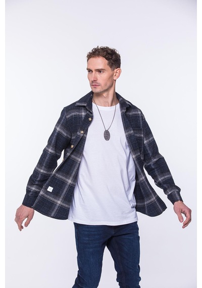 Oversize Oduncu Yumuşak Dokulu %100 Cotton Kareli Hediye Kutulu Erkek Gömlek Fs-002201 - Lacivert-1735