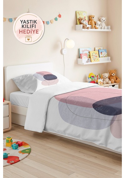 Modern Geometrik Genç Odası Tek Kişilik Pike Takımı - Gri Pembe 160x220 Cm Kapitone Yatak Örtüsü Gizli Çayır Kırığı