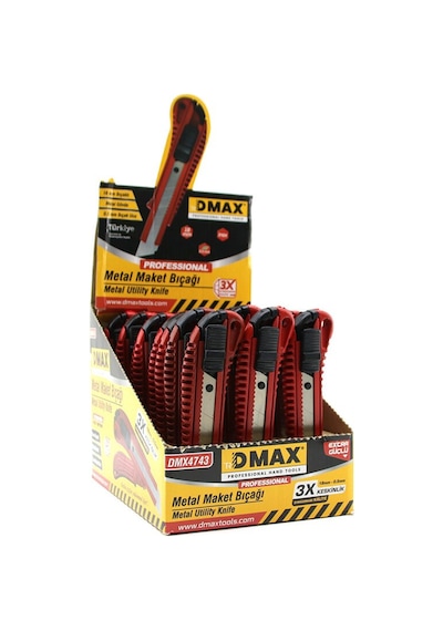 Dmax-4743 Falçata Maket Bıçak 18mm Bıçaklı 0.5mm Bıçak Ucu Büyük Metal - 24'li Paket