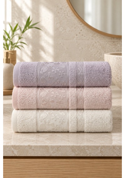 Bamboo Garden Bambu Pamuk Karışımlı El Yüz Havlusu 50x90 Cm 3 Lü Set - Lavender Bloom Çok Renkli