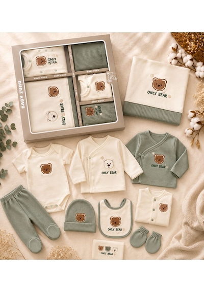 Baby Zuhu Only Bear Nakışlı Erkek 10 Lu Hastane Çıkışı 0-3 Aylık -ba134713 - Yeşil