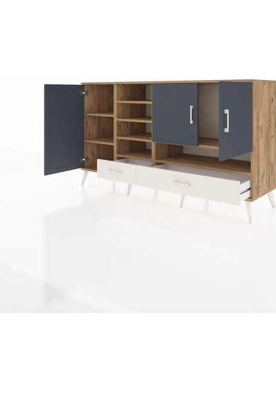 Kronos Konsol 8 Raflı 2 Çekmeceli 3 Kapaklı 176x59x99 Çam-antrasi Çam-antrasit/aytaşı